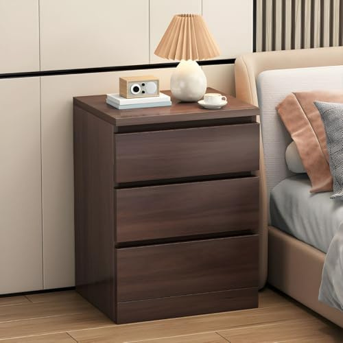 Elegante mesita de noche de nogal oscuro con cajón, cómoda de almacenamiento de madera para dormitorio, mesita de noche moderna para sala de estar, dimensiones: 61 x 40 x 109 cm, 1 unidad