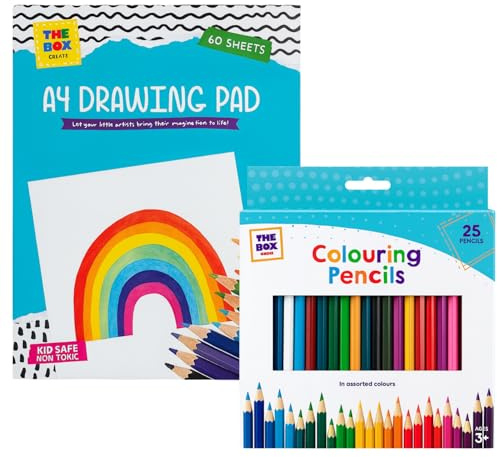 Colouring Pencils Set of 25 with A4 Sketchbook Drawing Pad 60 Sheets - Colour Pencils Bundle for Kids & Adults - Complete Art Supplies for Sketching, Drawing & Colouring - School Supplies