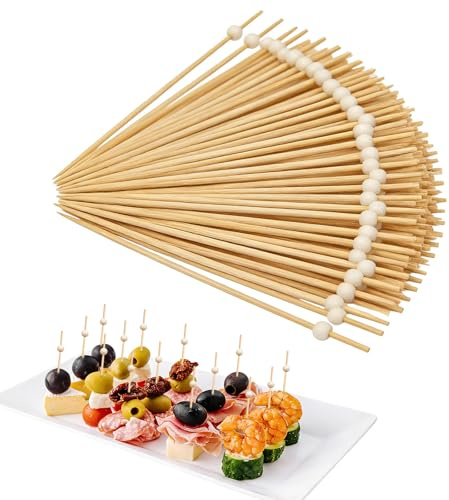 Feegela 100 stycken cocktailspett med träpärlor, 12 cm träspett