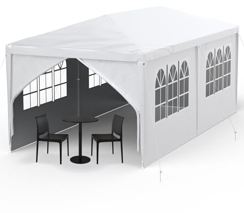 YRHome Paviljong 3 x 6 m med sidodelar, trädgårdspaviljong, vattentät taktmått, trädgårdstält med ficka, festtält, UV-skydd, festtält, vintersäkert, öltält, stabilt campingtält med fönster, vitt
