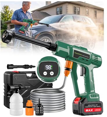DeeprBetter Akku Hochdruckreiniger Mobiler, 600PSI Tragbarer Hochdruckreiniger Pistole mit 6-in-1 Multifunktionale Düse, Klein Hochdruckreinigers Auto mit 3 einstellbare Geschwindigkeiten - Grün