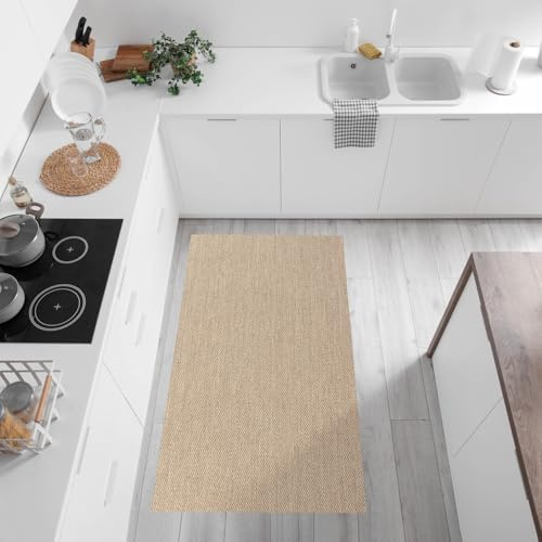 STORESDECO Alfombra Vinílica Cocina de Tejido Trenzado Premium de Alta Gama. Lavable Antideslizante Antimanchas y extraplana. Alfombras Resistentes Máxima Calidad Color Beige 60x90 cm