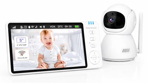 BURNNOVE Babyphone mit Kamera ohne WLAN, 5 Zoll IPS 720P, 3500mAh Akku