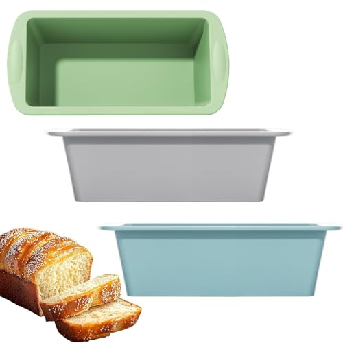 YXHZVON Silikonbrödform, 3 st, rektangulär form med värmebeständiga silikonhandtag för bakning, tårtform för kakor och bröd