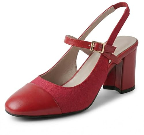 Gueploer Tacchi Alti per Donna, Sandali Estivi con Tacco A Blocco, Punta Rotonda E Cinturino sul Retro, Pumps per La Vita Quotidiana E L'Ufficio,Rosso,46 EU