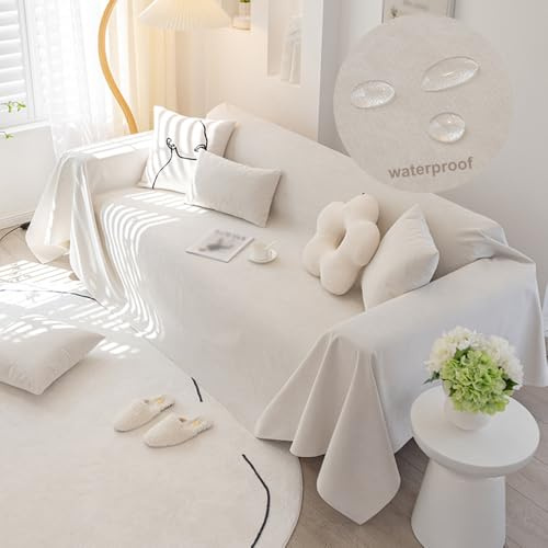 Multifunktionellt sofföverdrag för 1–4 säten vattentätt halkfritt sofftäcke mångsidigt soffskydd dekorativt överkast för vardagsrum (180 x 150 cm beige)
