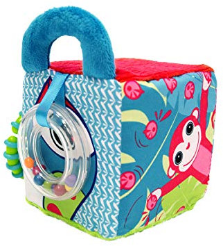 LUDI Stoffwürfel Baby Krabbelwürfel 10x10cm Mehrere sensorische Aktivitäten, die die Neugier anziehen. Motive und Texturen Entwickelt die Geschicklichkeit – 30038