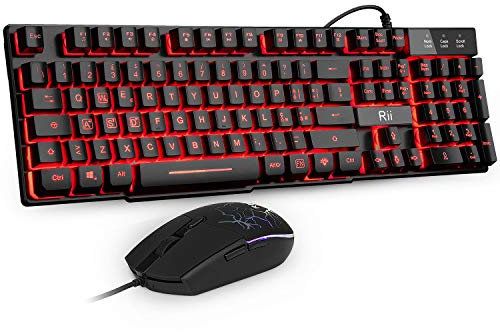 Rii Gaming RK101 (Layout Italiano) - Set Tastiera e Mouse da gioco, retroilluminati a LED, sensibilità regolabile fino a 3.200 DPI