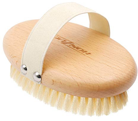 HONZUEN Körperbürste Trockenbürste Naturborsten, Ideal Badebürste für Verbesserung von Durchblutung und Lymphdrainage, Straffung der Haut und Beseitigung von Cellulite