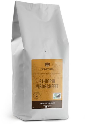 Ethiopia Yirgacheffe Coffee Beans 1kg - Medium Roast - Strength 3 - Suitable For All Machines - Brown Bear Ethiopian Coffee - Donation to Free The Bears - 100% Arabica