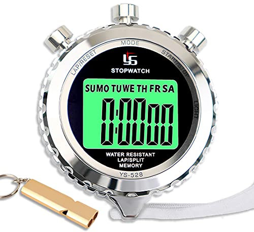 Stoppuhr mit Pfeife,Stoppuhr Sport Digital 2 Speicher mit Leuchte Funktion und Stumm Funktion für Schwimmer Ralley