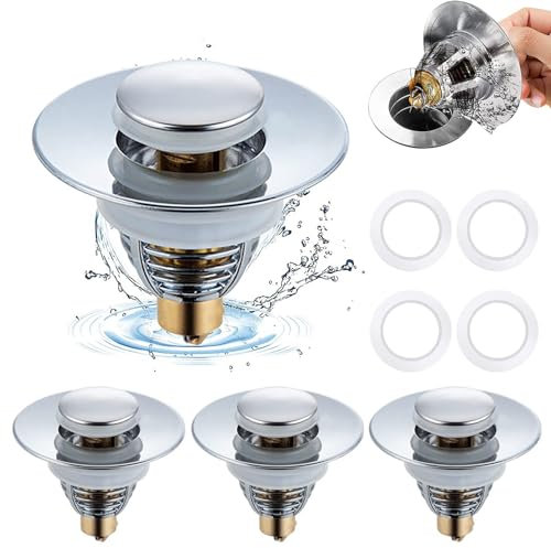 Regerly Universal-Abflussfilter aus Edelstahl, 4 Stück, Kugelkern, Pop-Up-Waschbeckenstopfen, Abflussstopfen mit Korb für Küche und Bad