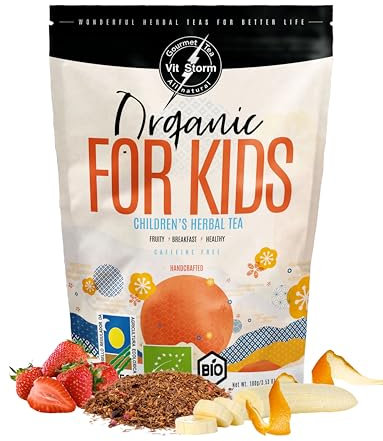 VITSTORM® BIO Kindertee – Früchtetee Lose - Rooibos, Fenchel, Kamille, Melisse, Banane, Himbeere - Schlaftee für Kinder - Entspannung & Beruhigungstee, 100g