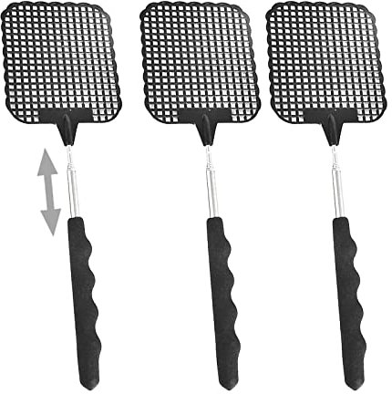 Usmlicer 3 Pièces Tapette à Mouches, Manche télescopique Lutte Antiparasitaire Manuelle, Portable Tapettes Anti Moustique pour protéger Votre Cuisine (Noir)