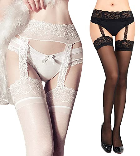 HSAJS Collant Donna Reggicalze Hot Calze a Rete con Pizzo Autoreggenti Giarrettiera Velate Eleganti Trasparenti moda Resistenti Confortevoli