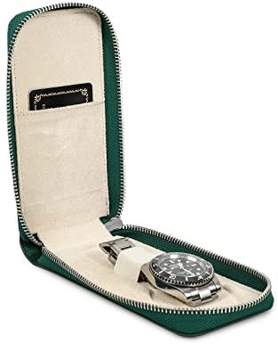 Hiram Étui de Voyage pour Montre 1 Boîte de Rangement pour Montres Cuir Saffiano Organisateur de Montre Portable à Fermeture Éclair (Vert)
