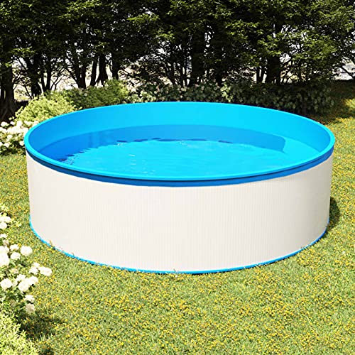 Tidyard Piscina Fuori Terra,Rotonda,in Acciaio,PVC,Bianca,Blu,350x90 cm,Piscina Fuori Terra da Giardino,Paio,Terrazzo,Piscina Fuori Terra Rigida