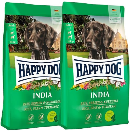 Happy Dog Sensible India - M - Trockenfutter, Hundefutter - Geschmacksrichtung Reis, Erbsen & Kurkuma - 2x10kg