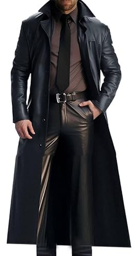 CRITOR Giacca da Uomo in Pelle Lunga, Trench a Vapore Nero Maschile, Cappotto Rosso Marrone