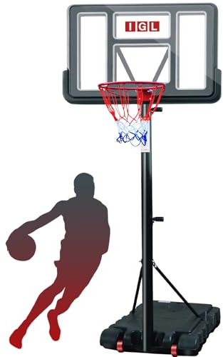 IGL Portable Basketball Hoop, 5.6-10FT Adjustable Basketball Goal System, 44 Inch Outdoor Basketball Hoop & Goals for Kids, Youth, and Adults in The Backyard, Driveway with PC Backboard (Black)
