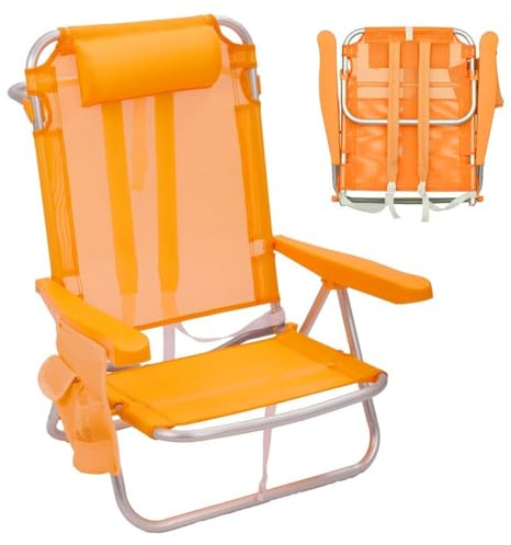 LOLAhome Silla Playa Plegable Mochila con Cojín y Reclinable, Naranja