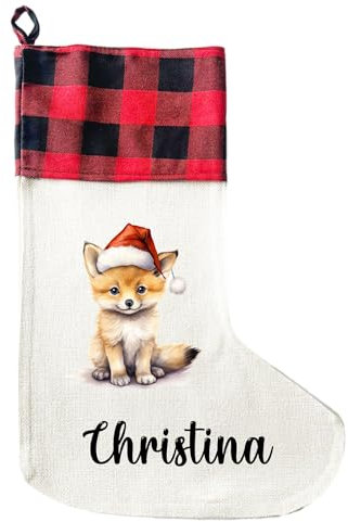 LIEBTASTISCH - Personalisierte Weihnachtssocken mit Tieren - 40cm x 30cm - Weihnachtsstrumpf zum Nikolaus oder Weihnachten - Namen - Geschenkbeutel - Nikolausstiefel zum Aufhängen (Fuchs)
