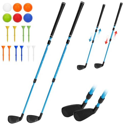 CWLAKON Golf Club Length Adjustable for Backyard Golf Game, Yard Golf Games Club for Toddlers Junior Adults Family, Plastic Golf Club for Indoor Outdoor Golf Training Chipping Games, 2 Pack