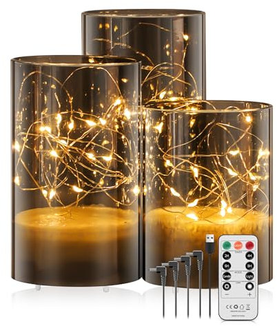 Forever Speed 3 Piezas Velas LED Recargable 1000mAH Luces de Hadas con Temporizador de Mando a Distancia Velas Decorativa Sin Llama para La Decoración Casera del Partido, Acampar, Boda - Gris