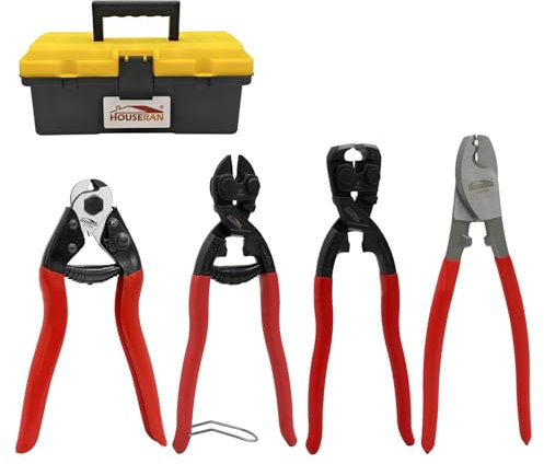 HOUSERAN Juego de 4 Alicates Cortapernos, Cortacables de 8, Cortapernos de 8, Cortacables de Acero de 8, Alicates de Corte Lateral de 8 con Caja de Herramientas