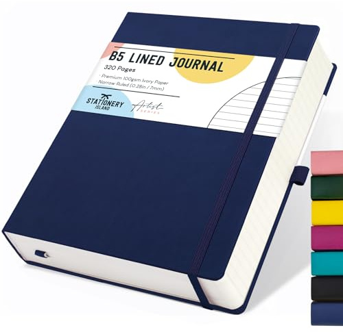 Stationery Island Cuaderno Rayado B5, Cuaderno Grueso de 320 Páginas, Diario de Rayas con Tapa Dura de 100 gsm para Escribir, Trabajar, Estudiar, Agenda