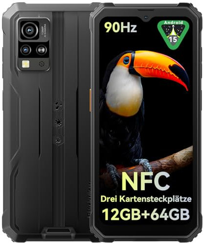 Blackview BV4800SE Andriod 15 Outdoor Handy Ohne Vertrag, 12GB+64GB/2TB TF, Gemini AI 90Hz 6.56' HD+ Display Outdoor Smartphone Ohne Vertrag, 16MP+8MP Octa-Core, IP69K Buastellenhandy NFC/285g/13.5mm