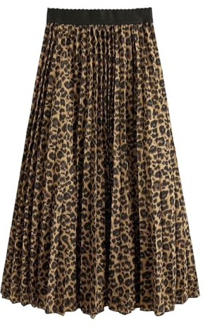 GORGLITTER Kjolar dam elegant maxikjol lejontryck fritidskjol A-linje veckad kjol festkjol med elastisk midja festival outfit, leopard parden, L
