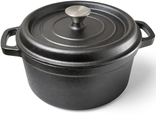 HOUSLUX Cocotte en fonte - 26 cm - 5,1 l - Avec couvercle - Induction - Pour la cuisine - Noir