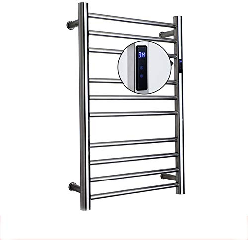 SGKOMN Scaldasalviette Elettrico, portasciugamani riscaldati a Parete da 10 Barre per Bagno, scaldasalviette in Acciaio Inox con Timer Quadrato e Rotondo, Spina/cablato