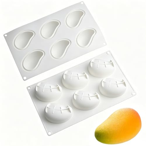 Zegnuem Molde de silicona, 6 intervalos Mango Molde de silicona 3D Molde de fruta de silicona para pasteles, postres, mousse Molde para hornear para pasteles, dulces, jabón y velas aromáticas Molde
