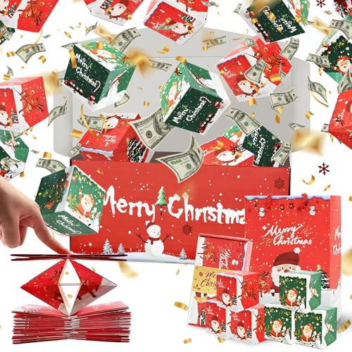 20Pcs Surprise Explosion Gift Box, Christmas Money Gift Boxes for Cash Pop Up, Unique Reusable Folding Bouncing Envelope for Xmas Party & Family Gifts (10 Red + 10 Green Bounces, Red)
