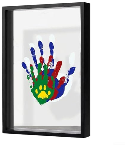 DIY Handprint Photo Frame Kit with Four-Layer Design for Creating Personalized Family Keepsakes, Wooden Craft Set for Home Decor, 11.4 x 8.6 in(black)