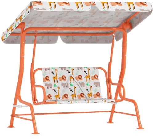 AIYAPLAY Balançoire pour enfants, banc à bascule 2 places avec auvent réglable, ceintures de sécurité, pour l'intérieur et l'extérieur, pour le jardin, la terrasse, la salle de jeux, orange
