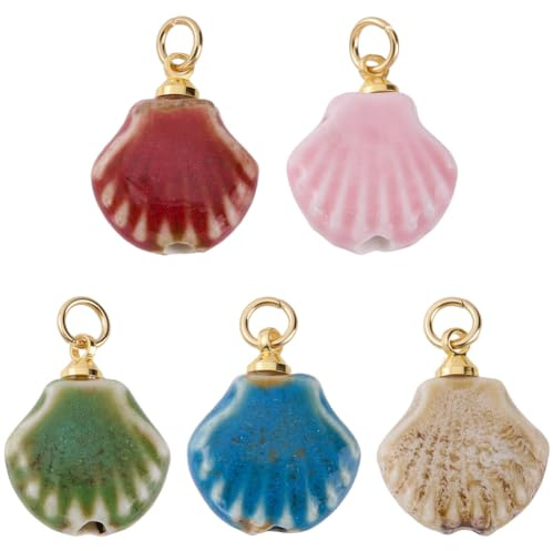 BEAMARKER 1 Caja, 20 Piezas de Dijes de Concha de Porcelana, Dijes de Concha de Vieira de Cerámica de 18x14.5mm, Colgantes de Concha de Mar de Playa de Verano Oceánica para Hacer Joyas, Manualidades,