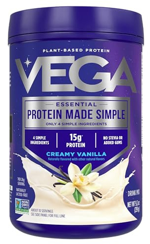 Vega Protein Made Simple Protein Powder, Vanilla - Stevia Free, Vegan, Plant Based, Healthy, Gluten Free, Pea Protein for Women and Men, 9.2 oz (Packaging May Vary)