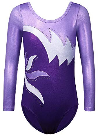 ZNYUNE Fille Justaucorps Gymnastique Danse Multicolor Classique 197 Violet Manches Longues NO.8A pour 7-8 Ans