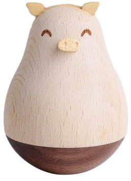 VOSAREA Holz Spielzeug Stehauffigur Stehauf Pinguin Bär Rentier Figur Dekofigur Rassel Babyspielzeug Kinder Holzspielzeug