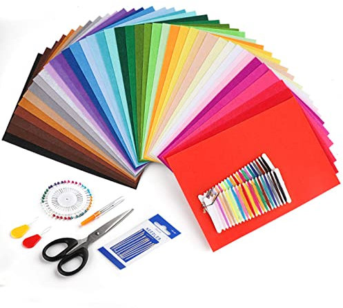 Filz Stoff 1mm, Bunter Filzstoff 40 Farben Filzstoff 20 x 30 cm Bastelfilz Farbig Filz Blätter Polyester Felt Fabric Filzplatten mit 8 Bastelfilz Zubehör zum DIY Handwerk Nähen Projekte