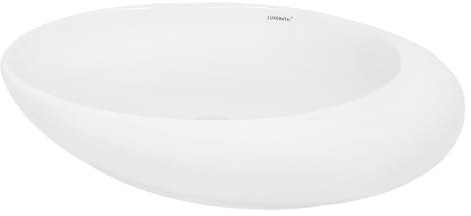 ECD Germany Lavabo da Appoggio Lavandino Lavello Bagno - 585 x 375 x 145 mm - in Ceramica - Ovale - Finitura Bianco Lucido - Lavamano Design Moderno Bacinella Lavamani Arredo Sanitari