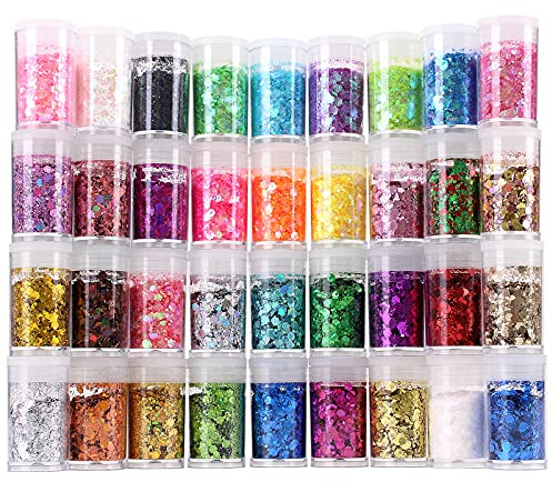 Mélange de paillettes grossières et fines, 36 couleurs - Paillettes irisées cosmétiques pour le visage, le corps, les yeux et les ongles