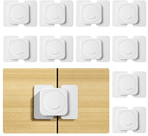 Vicloon Kindersicherung für Schrank und Schubladen, 10 Stück Baby Kindersicherung mit Starker Kleber ohne Bohren,zum kleben Schubladensicherung Schrankschloss -Weiß