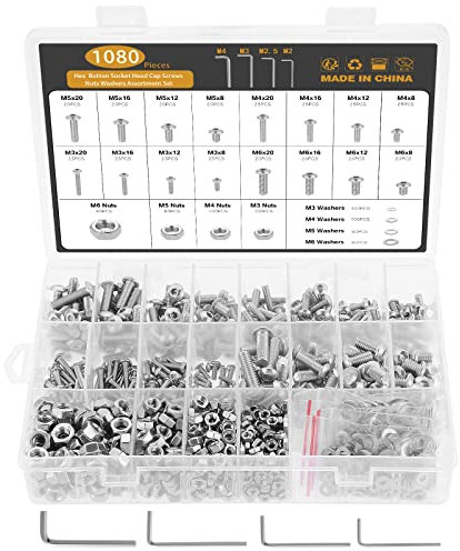 Gueenky 1080 Stück Schrauben Muttern Unterlegscheiben Set, M3 M4 M5 M6 Linsenkopfschrauben mit Innensechskant 8/12/16/20 mm Gewindeschrauben Edelstahl Maschinenschrauben