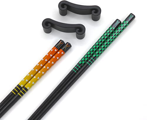 Anime Sticks Tanjiro & Zenitsu Set mit 2 Fiberglas-Essstäbchen mit Ständer, 24 cm lang