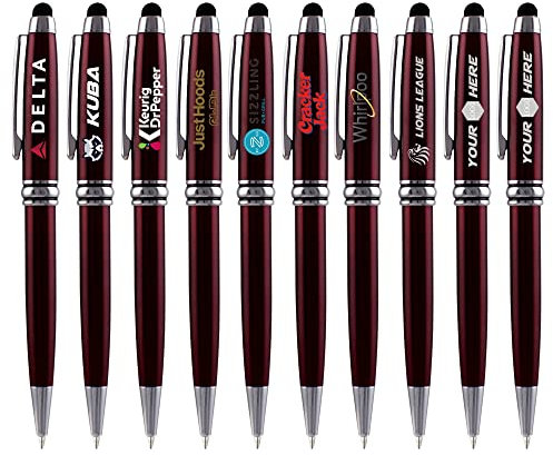 Bolígrafos con LOGOTIPO personalizado con punta Stylus - Hermosos bolígrafos, recarga de tinta negra - Impresión con su marca corporativa o logotipo de empresa 100 bolígrafos/paquete