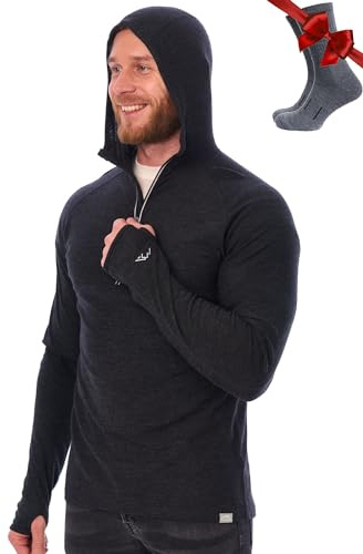 Merino.tech 100 % merinoull herrtröja - Merino-underkläder för män, smal passform och strumpor, 190 kolgrå, XL
